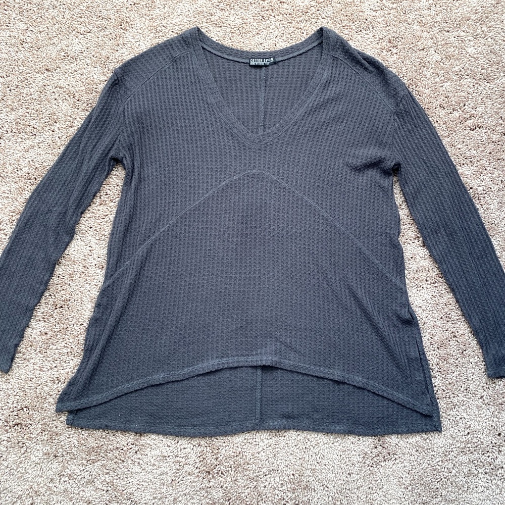 Dark Grey Waffle Knit Long Sleeve Top